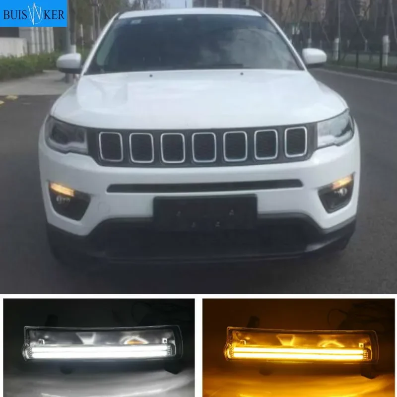 

1 Set Car LED DRL Daytime running light With yellow turn Signal Light For Jeep Compass 2017 2018 2019