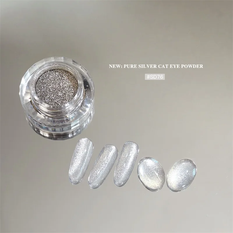 HNDO Pure Silver 3D Cat Eye Magnetic Powder Nail Art Glitter for Gel Polish Professional Manicure Design Decor Pigment Dust