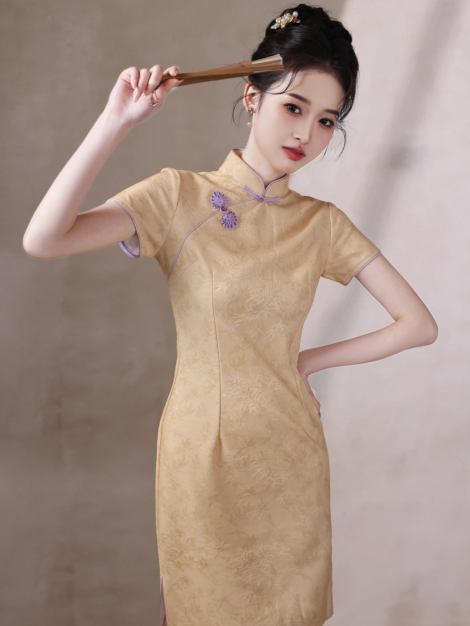 

Young Girl's New Chinese Sle ort Qipao Dr Buttoned Skirt ort Sve Daily Wear Summer Faion Retro Wind Qipao