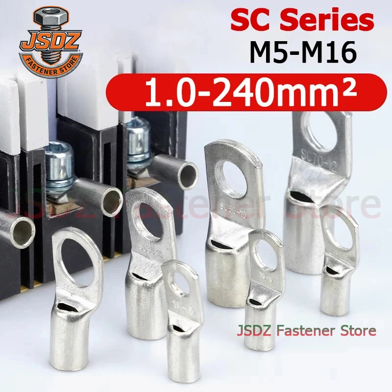 1-50pcs SC-1.5 2.5 4 6 10 16 25 35 50 70 95 120 150 185 240 nez de fil bornes en cuivre cosses de câble de batterie M5 M6 M8 M10 M12M14M16