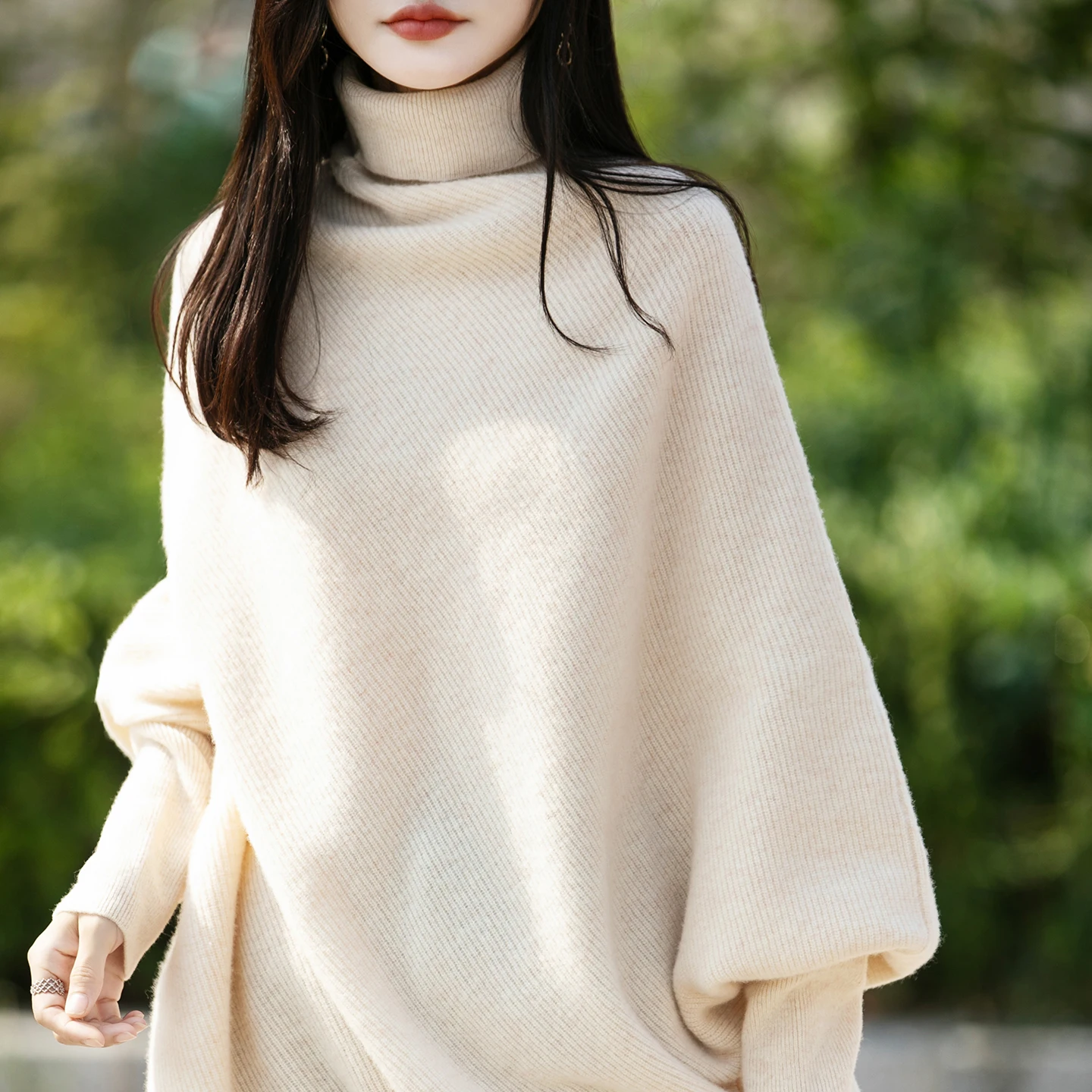 

Женский свитер с высоким воротником из 100% чистой шерсти, повседневный свободный вязаный свитер с длинными рукавами, осенне-зимний женский новый пуловер, кашемировый свитер