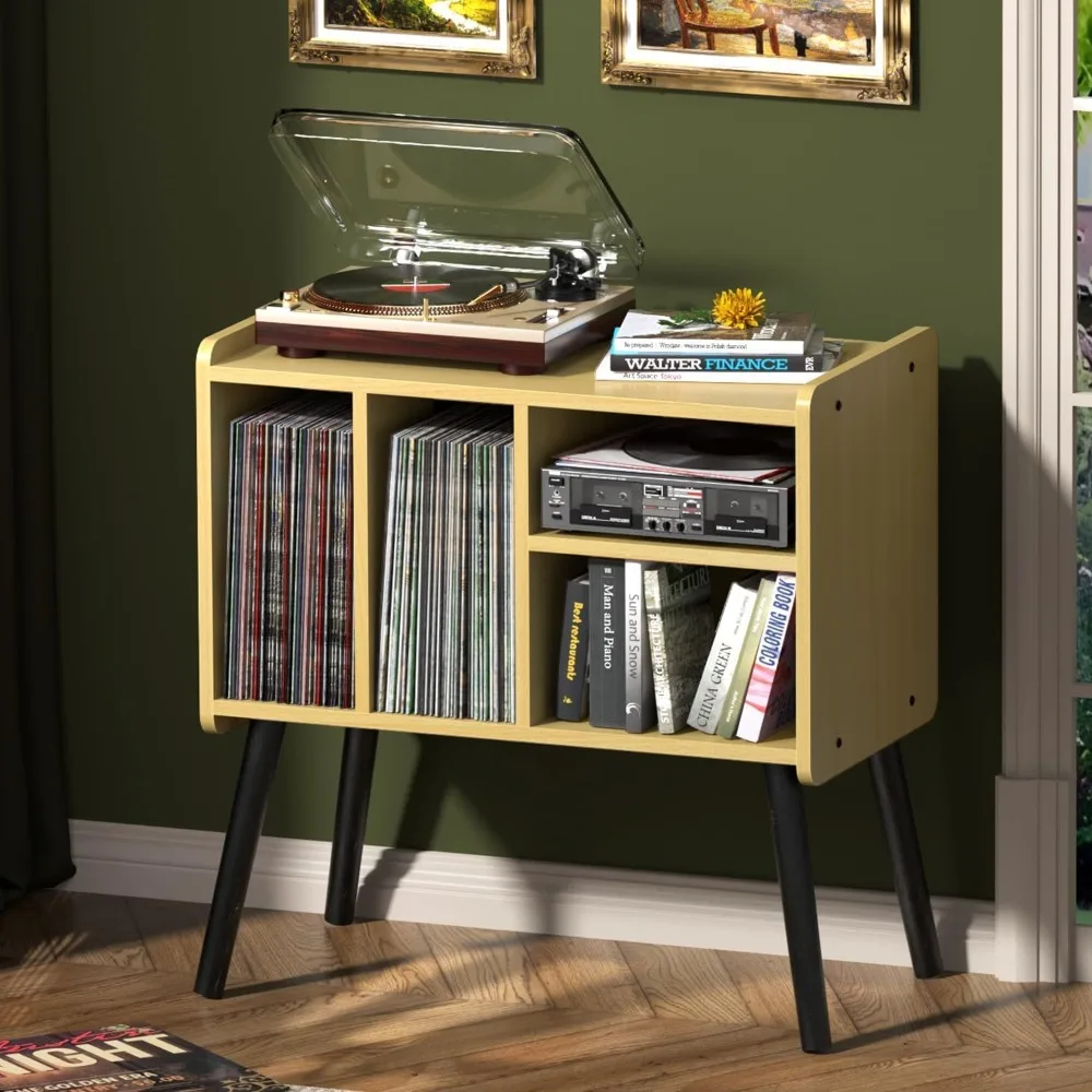 

Mid-Century Record Player Stand with Vinyl Storage Hold Up to 150+ Albums, Vinyl Record Cabinet with Adjust