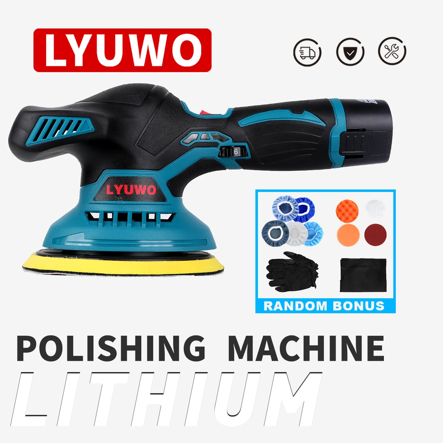 LYUWO 5000RPM Cordless Polishing Machine 6-speed Speed Regulation 12V Charging Electric Vehicle Polishing Machine Electric Tool