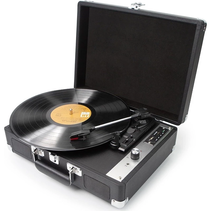 Bluetooth and USB Enabled Vinyl Record Player with 3.5mm RCA Output Support 33 45 78 RPM Black Turntable for Home Use