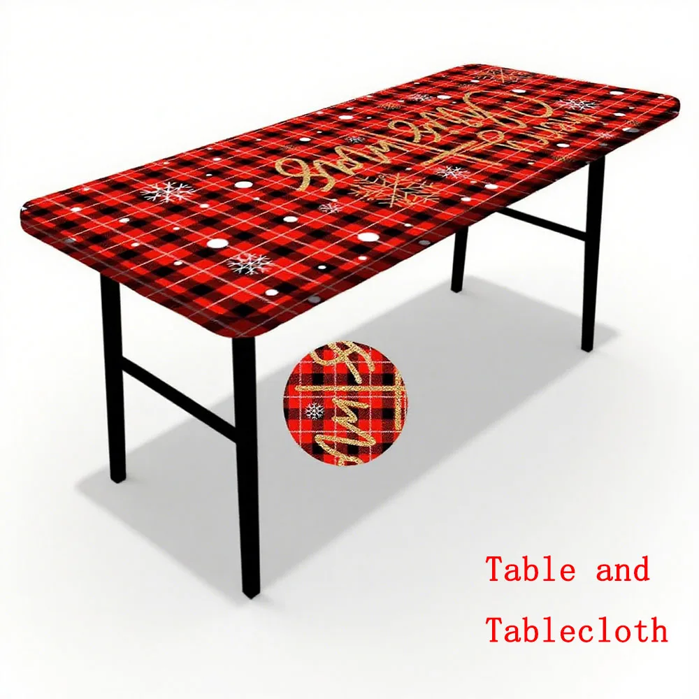 

Christmas tablecloth 4ft Folding Table for Camping & Home Portable Plastic Top Desk Crafting Dining Indoor Outdoor Use Sturdy