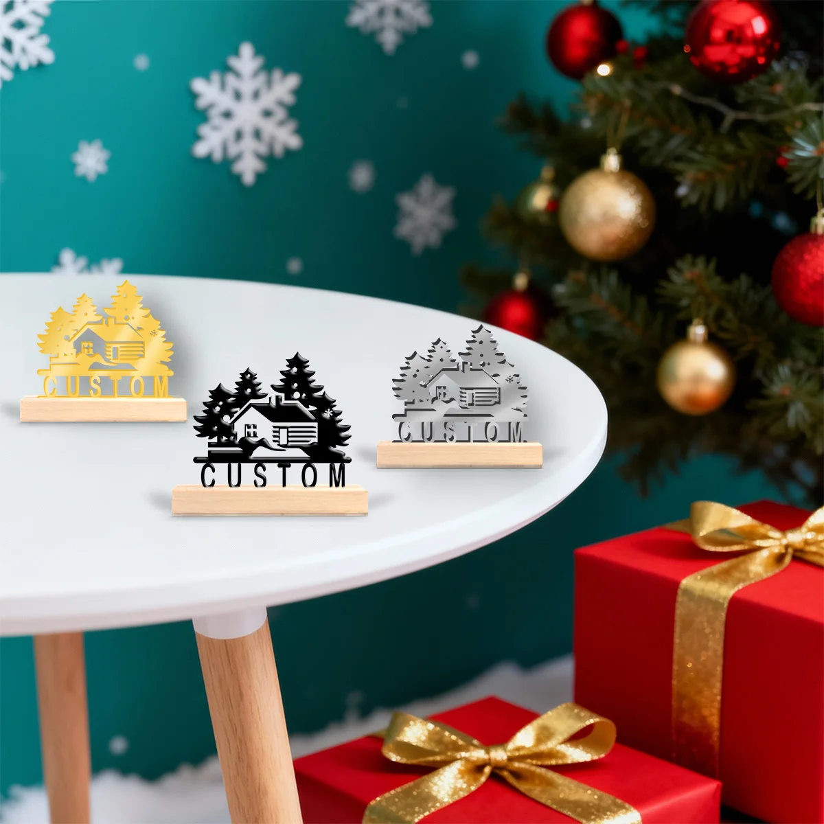 1pc Metal Art Desktop Decoration Custom Name Equipped with Wooden Base New Home Gift for Friends,Decorative Ornaments