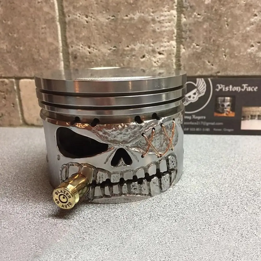 Handmade Metal Art Figurine Carved Piston Skull Sculpture Skeleton Ornament for Office Home Table Desk Decor Car Lovers view 4
