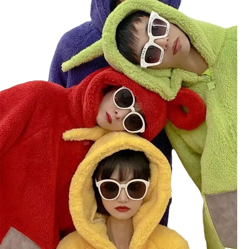 Teletubbies Cartoon Adultcos Cosplay Coral Fleece Hooded Jumpsuit Costume Adult Onesie Pajamas Unisex Clothes Cosplay Homewear ﻿