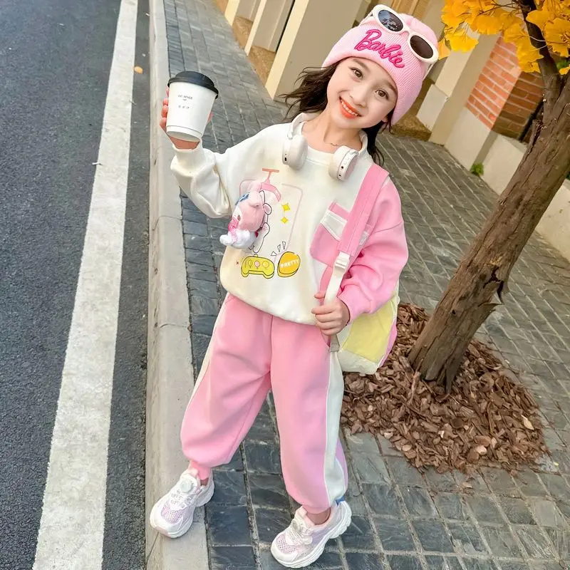 Mijn Melodie Kawaii Sanrio Ins Mooie Pop Kinderen Capuchon Kleding Schattige Cartoon Baby Mode Vrije Tijd Shirt Broek Geschenken Voor Kinderen