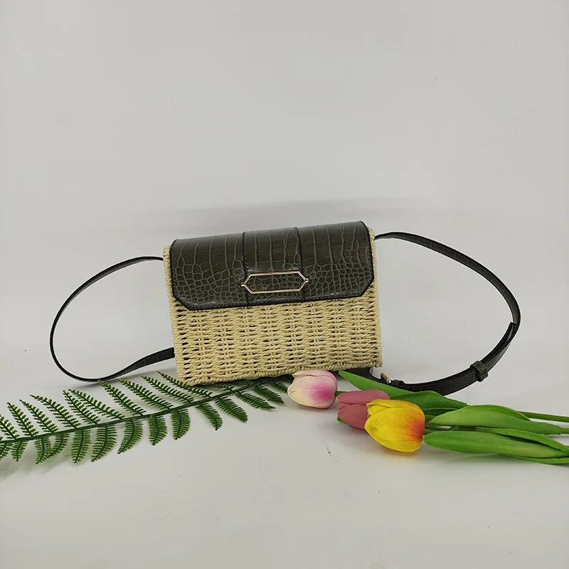 

Summer Straw Female Crossbody Bags Fashion Handmade Knitted Women's Travel Handbags Ladies Beach Shoulder Bags Small Square Bags