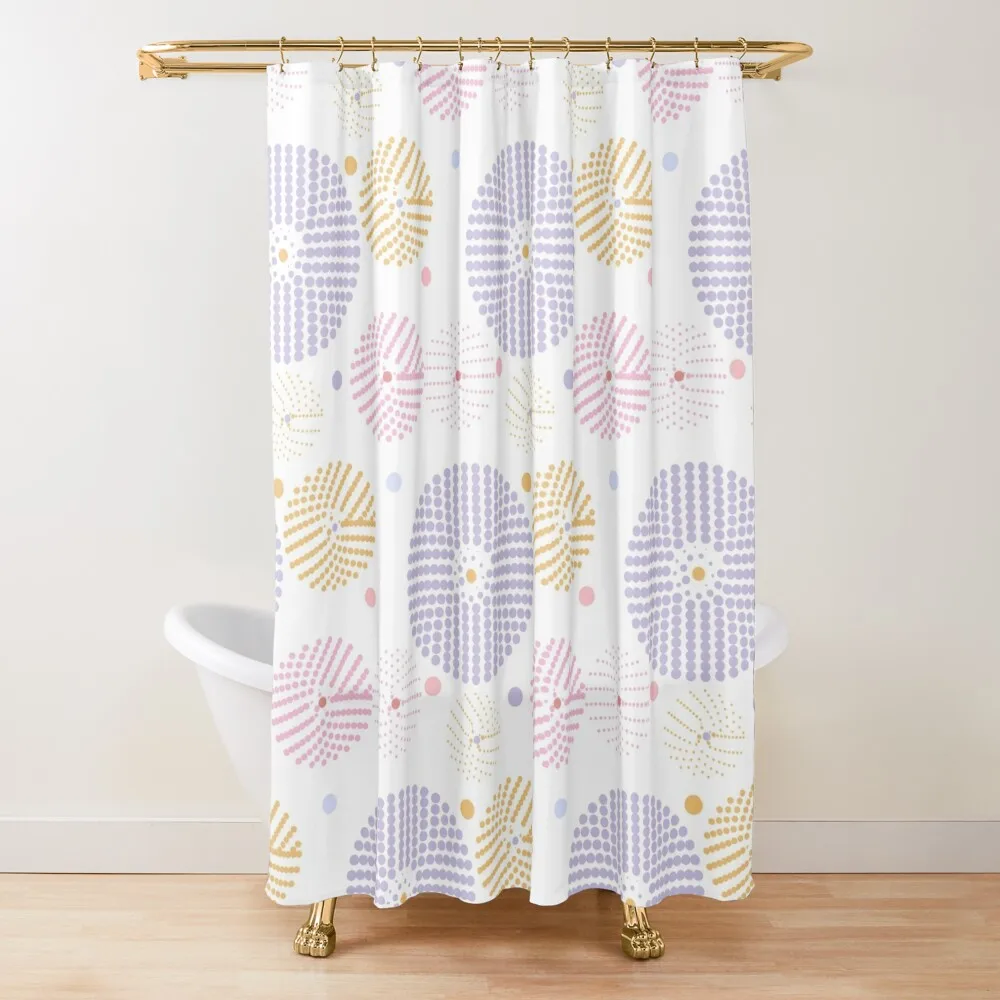 

Hand Drawn Geometric Circles Pattern In Violet, Pink and Yellow Colors Shower Curtain Shower Bathroom Window Curtain