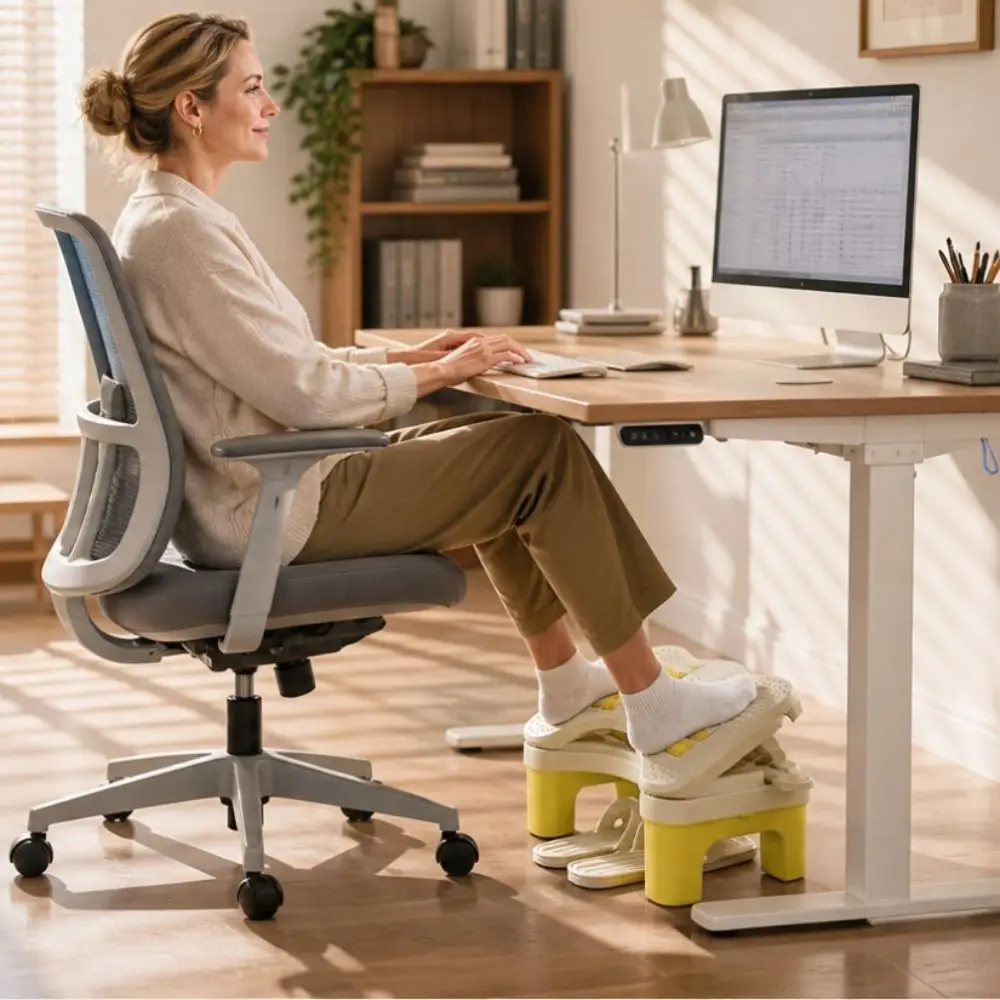 Ergonomic Under Desk Footrest Hollow Out 6 Level Office Desk Leg Rest Nonslip Bottom Breathable