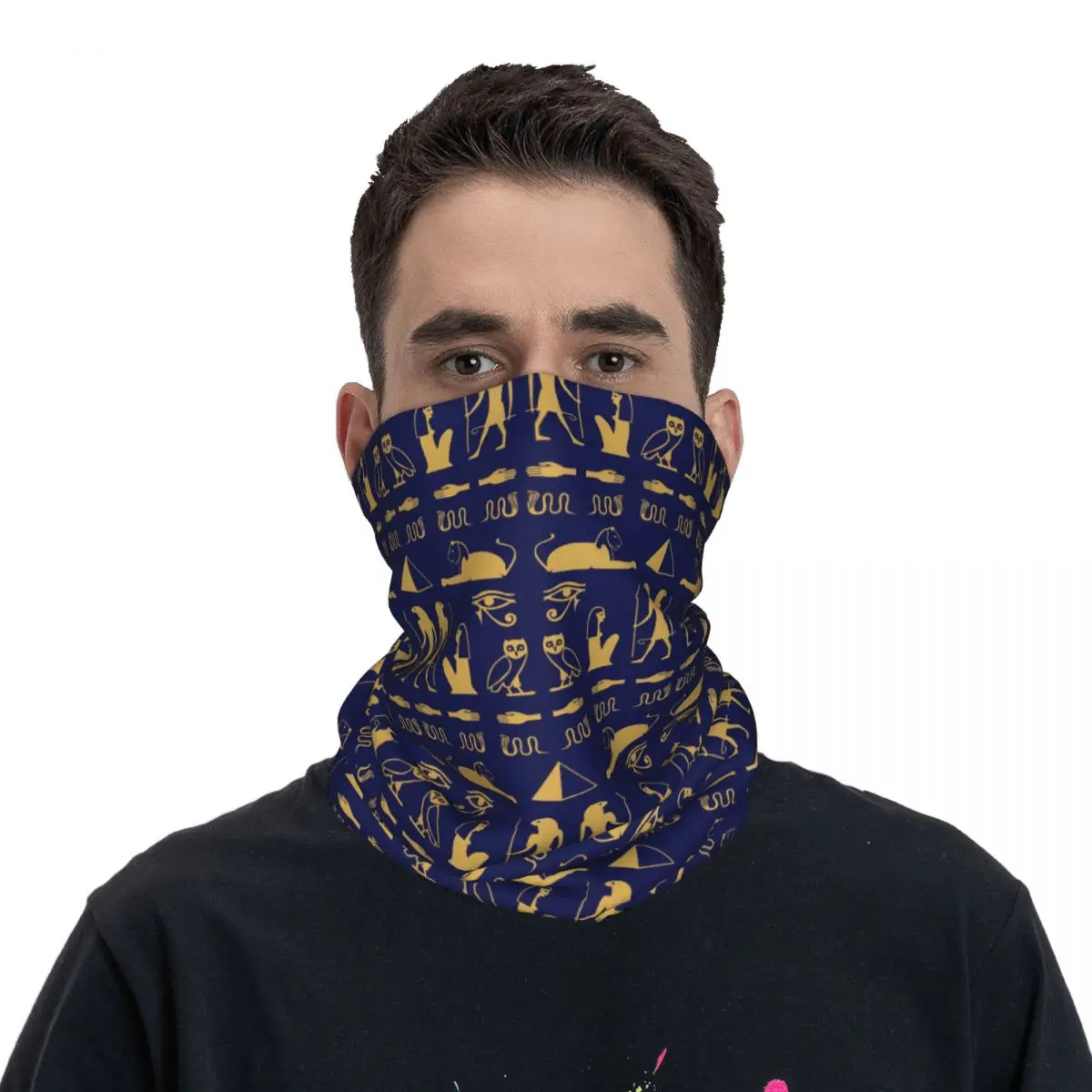 Ancient Egypt Sphinx Pyramid Bandana Neck Gaiter Printed Egyptian Hieroglyph Mask Scarf Multi-use Headwear Outdoor Sprots Adult