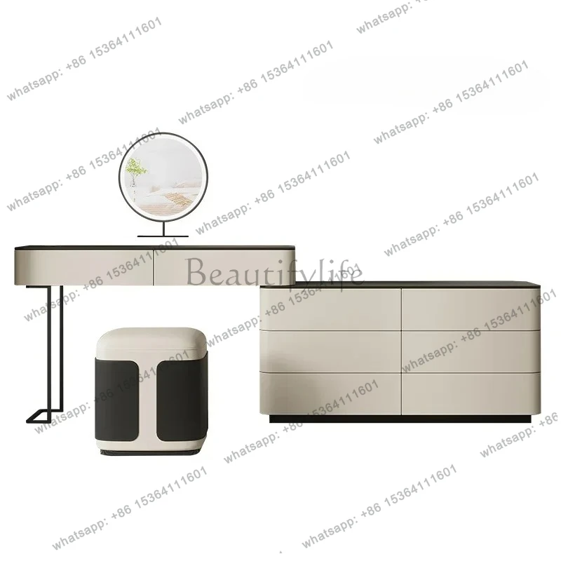 Cream wind dresser storage cabinet integrated simple master bedroom solid wood saddle leather makeup table