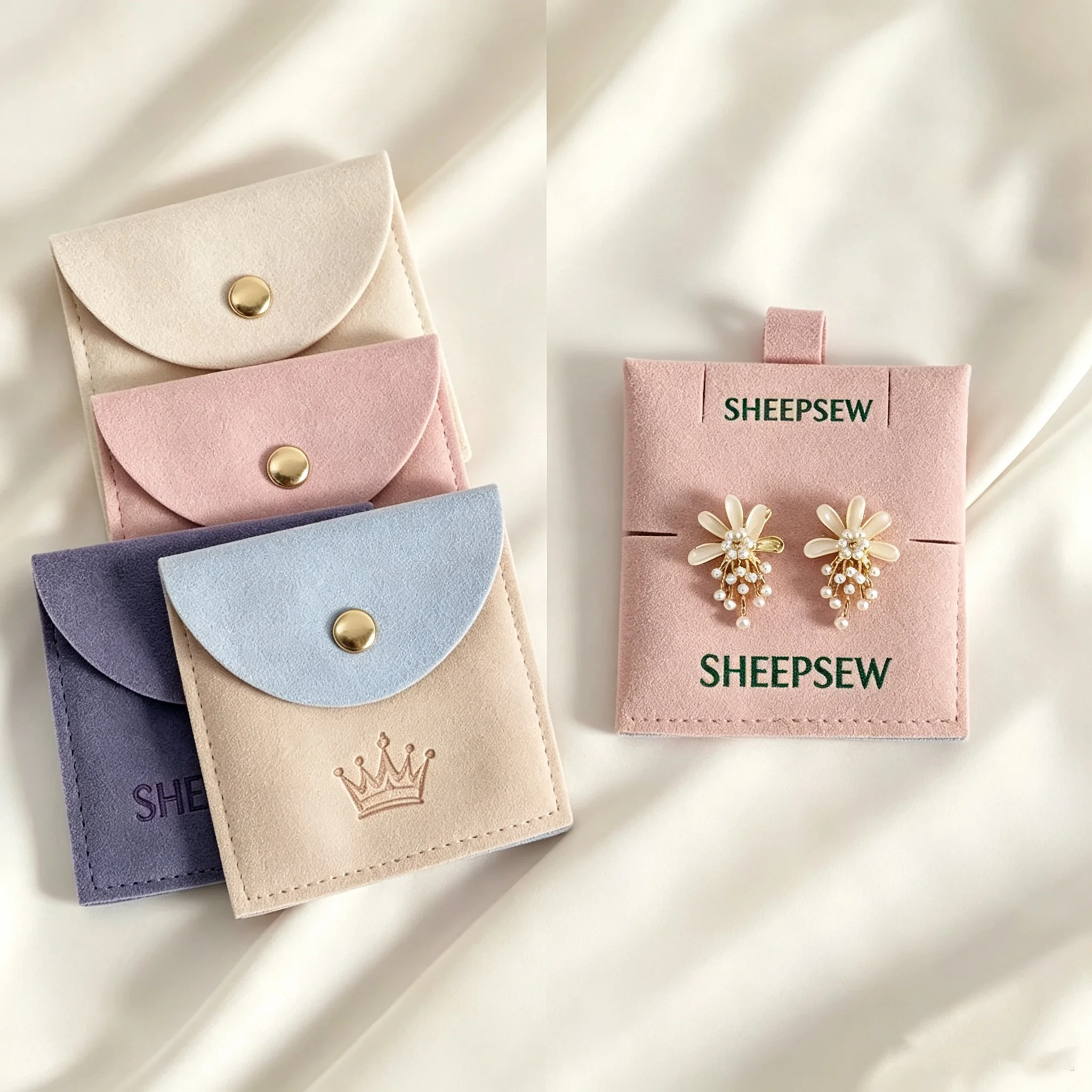 20/50/100pcs Custom Logo Jewelry Packaging Pouch Velvet Button Bag Small Microfiber Travel Wedding Gift Earrings Rings Dust Pouc