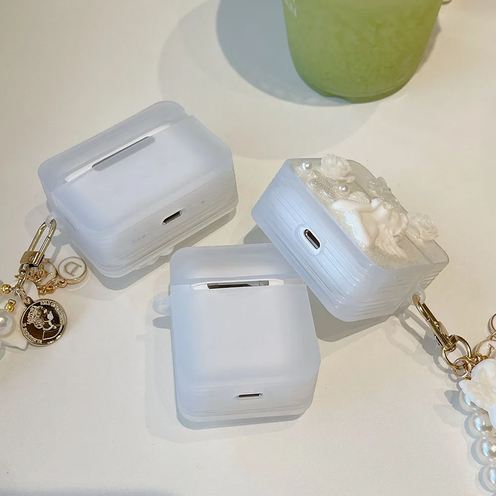 INS Flower Butterfly Angel Gem Epoxy Earphone Case with Pearl Bracelet For Apple Airpods 1 2 3 Pro 2nd Headset Protective Cover