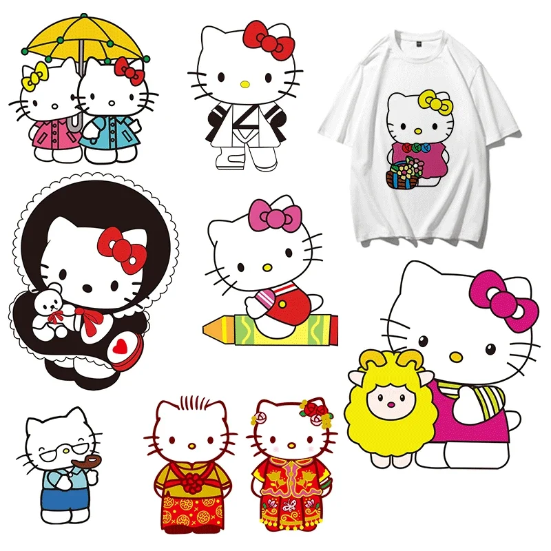 New Hello Kitty Cartoon Image Hot Stamping Sticker Children's Kawaii Trend Sticker Cute Girl Clothing Patch Hot Stamping Sticker