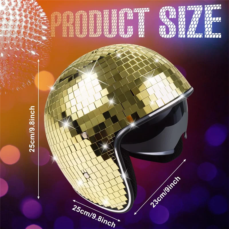 ABQR Casco da discoteca con visiera retrattile Casco da discoteca in vetro con specchio glitterato Punk per feste in club