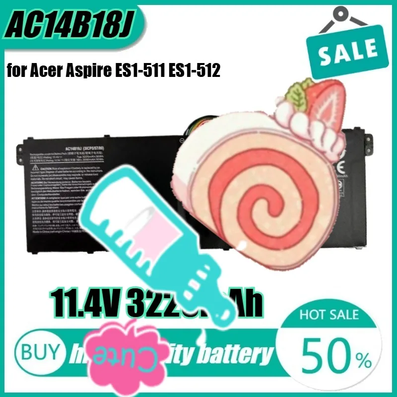 

11.4V 36Wh 3220mAh AC14B18J Laptop Battery for Acer Aspire ES1-511 ES1-512 V5-132P V3-112 AC14B13J