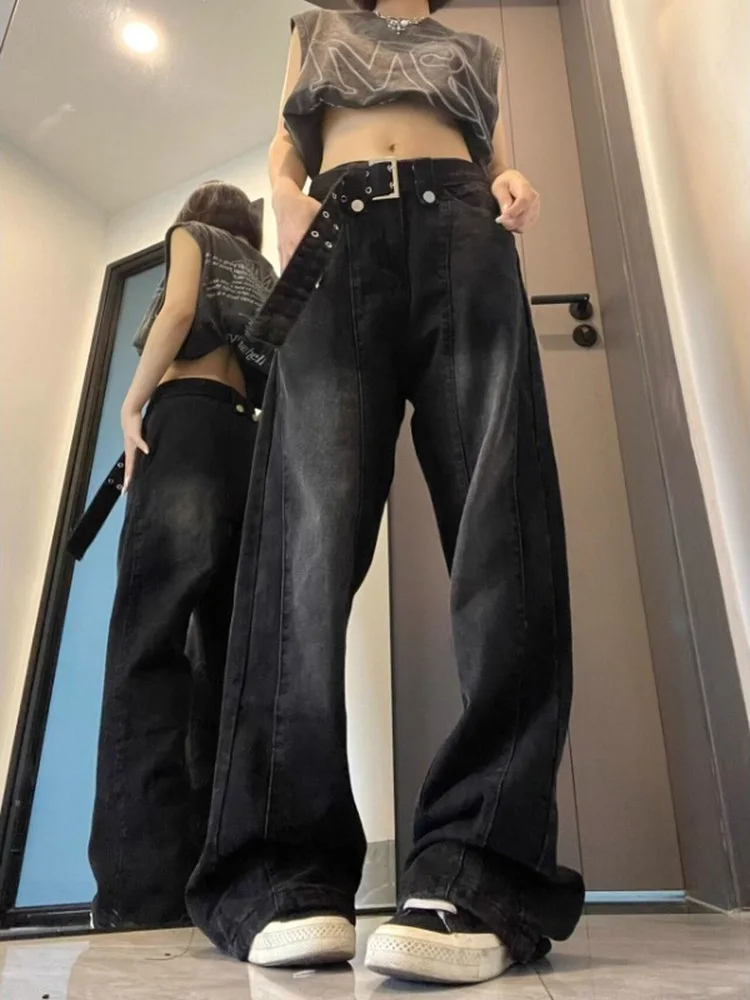 American High Street Vibe Black Jeans Men's Women's Design Sensation Small Straight Pants High Sense Retro Long Pants