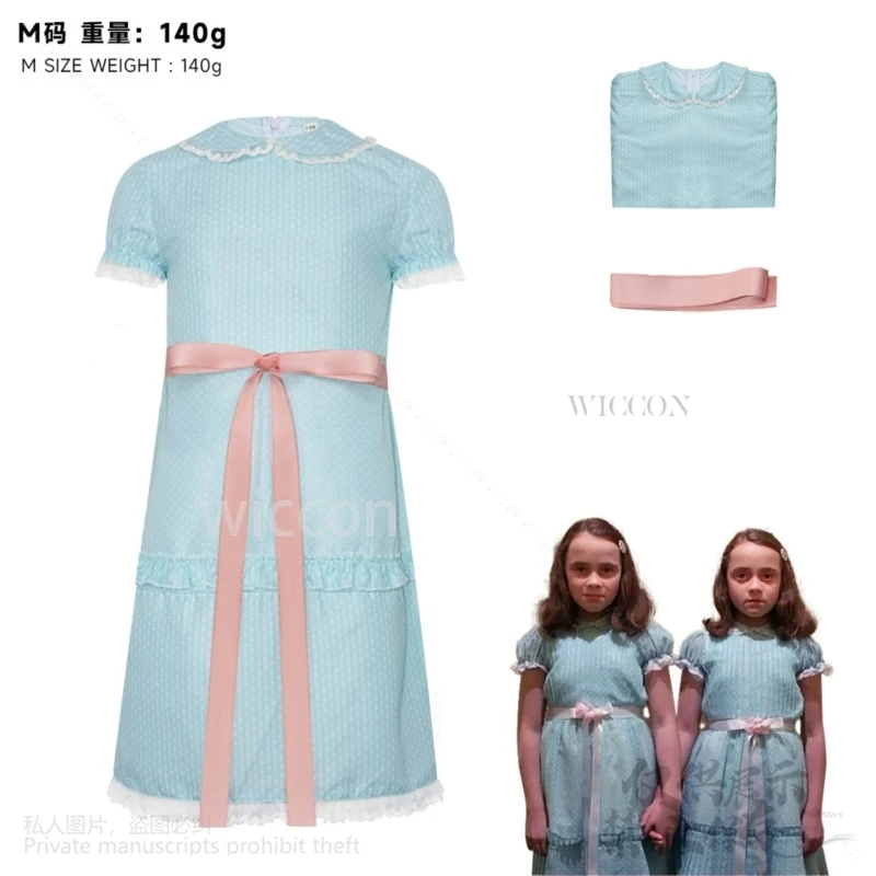 Anime Film De Shiningg Cosplay Horror Tweeling Jurk Blauwe Halloween Poff Mouw Lolita Outfits Rokken Voor Meisje Vrouw Pruiken