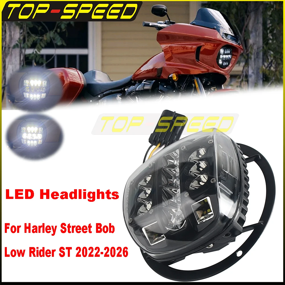 For Harley Street Bob FXBB Low Rider ST FXLRST 22‑26 Softail Headlamp High Power 120W LED Chips Motorcycle Headlights Plug Play