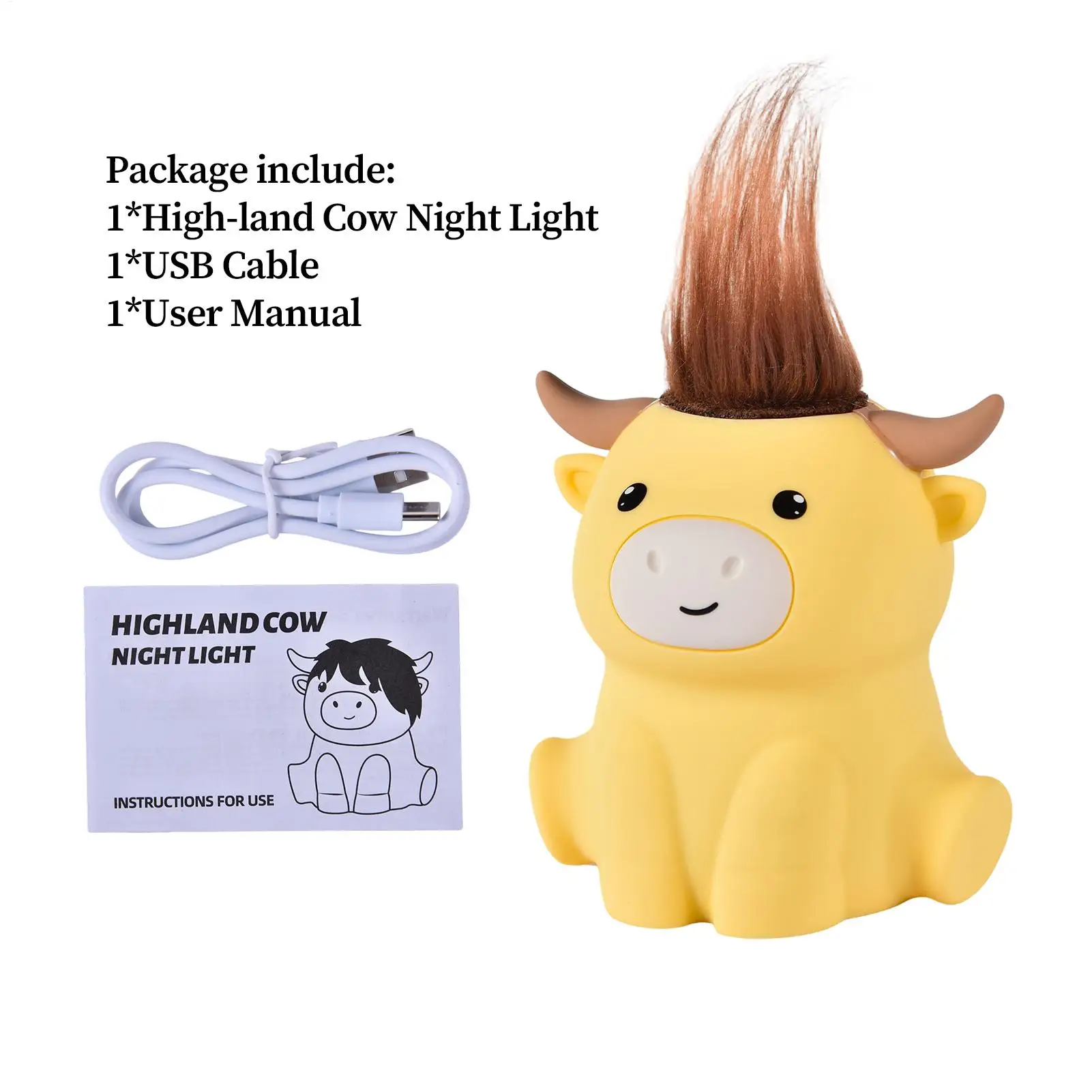 Kids Night Light Cartoon Cattle 2 Brightness Lamp With 20min Timer Bedroom Decorative Lamp For Home Bedside College Dormitory