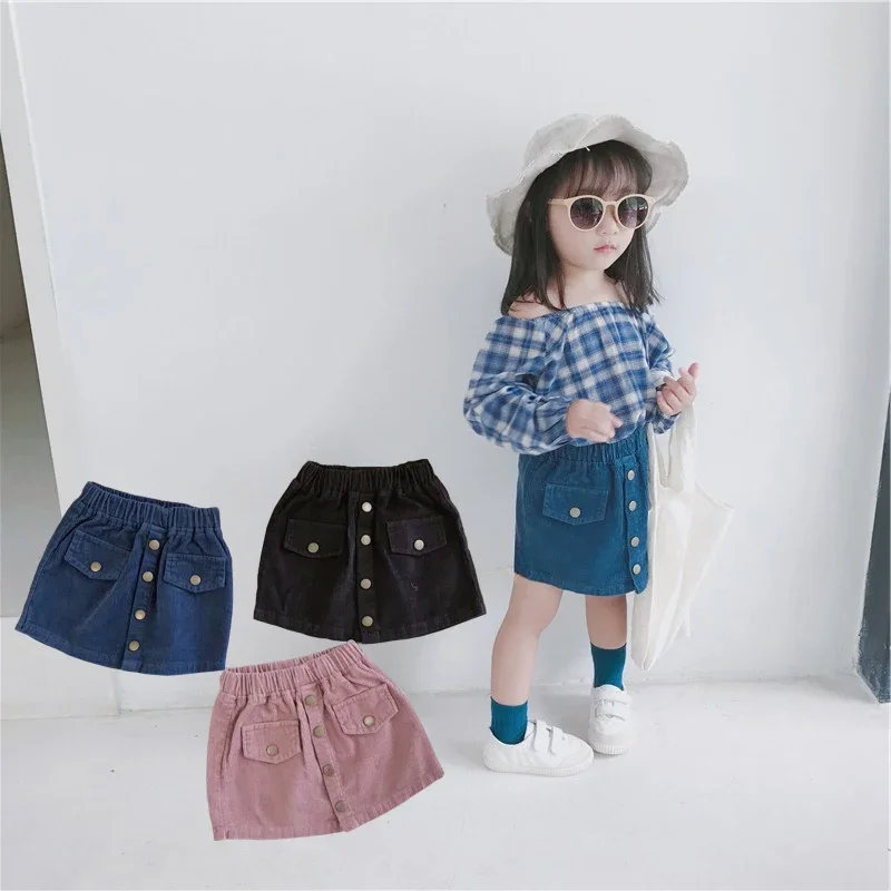 

Girls Pants Girls Half Skirt Corduroy Versatile Half Skirt Short Skirt 2024 Autumn New Children's Wear 3-8 Years Old