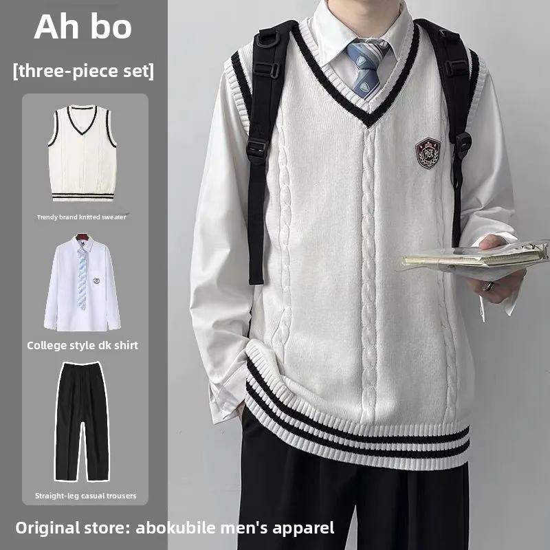 

Loose V-ne Knitted Sweater Vest Jaet Set College Sle JKDK orm for Men And Women Trendy Class orm Line Clothes