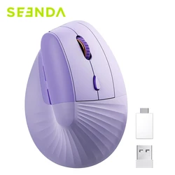 Seenda Vertical Wireless Mouse Rechargeable Ergonomic USB & Type C 2 in 1 Receiver Mice for Laptop PC MacBook Windows Android