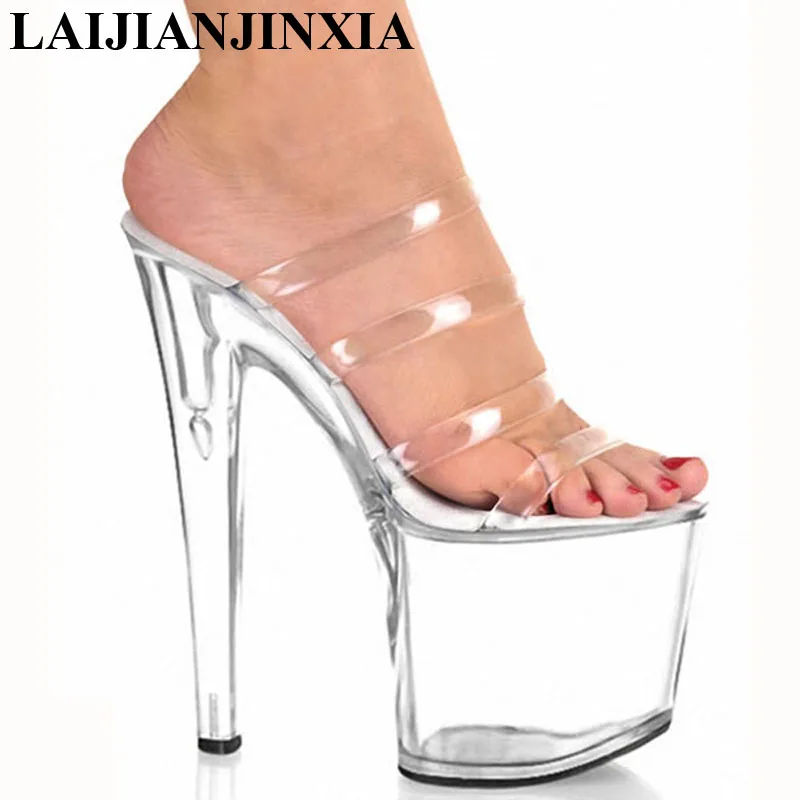 LAIJIANJINXIA New PVC Sexy Exotic Pole Dancing Shoes Summer Women Slippers 20CM High Heels Size 34-46 E171