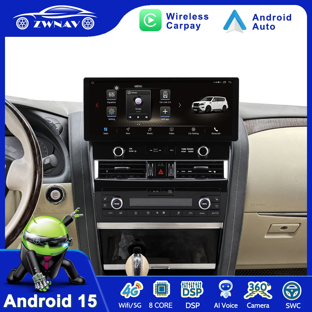 15,9 Zoll Autoradio für Nissan Patrol Y62 2012-2020 Armada GPS-Navigation Android 15 Auto Multimedia Stereo Player AC-Panel DSP