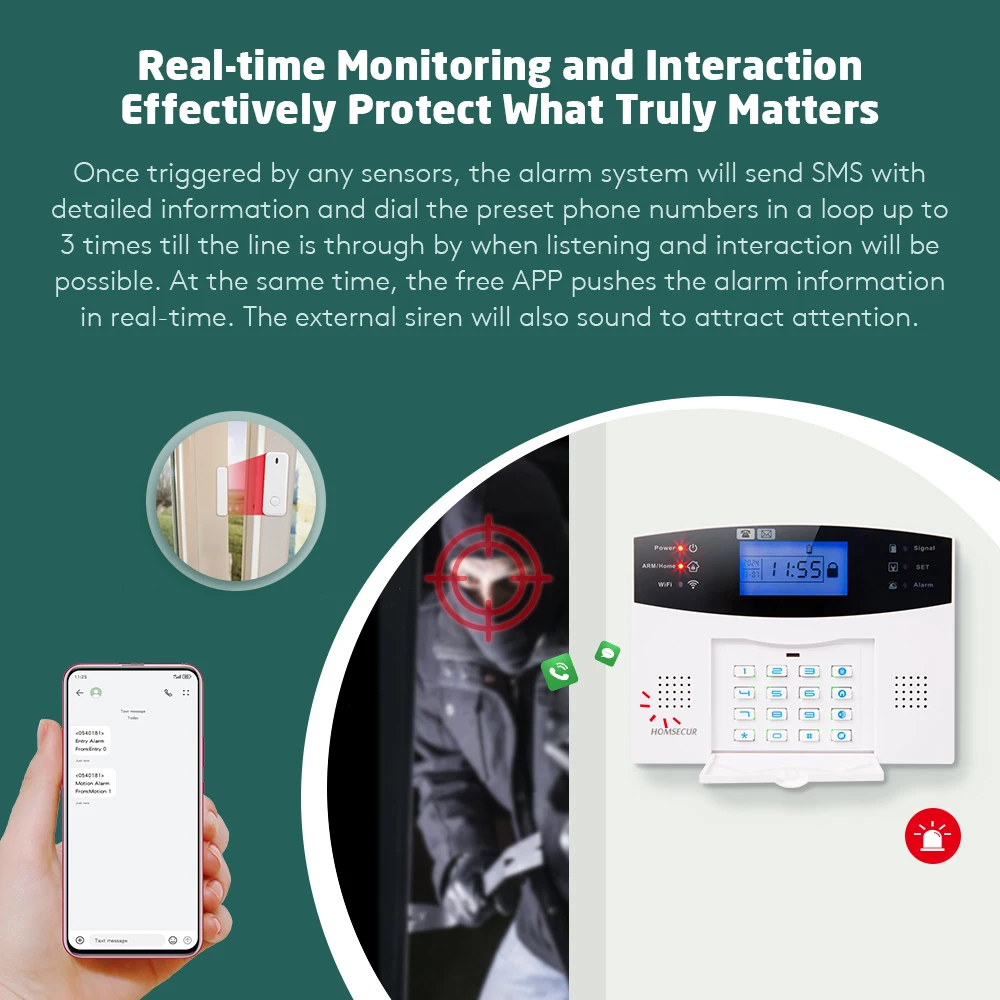 Imagem -05 - Homsecur-home Security Alarm System Autodial Anti-roubo Alarme App Controlado sem Fios e com Fios Wi-fi 4g Gsm Sms 433mhz Pir Door Sensor