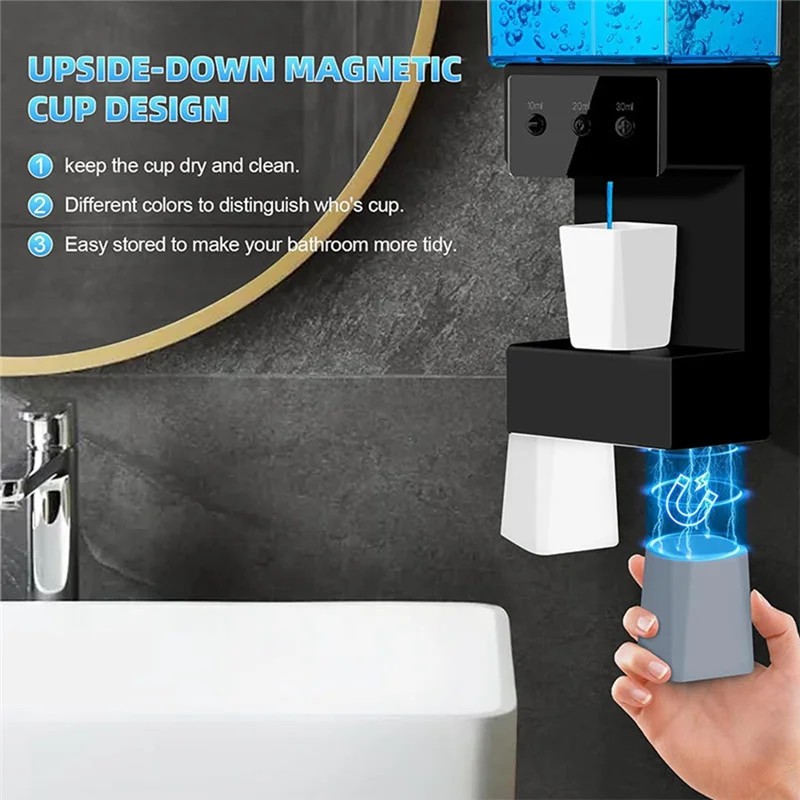 Mouthwash Dispenser For Bathroom Touchless 650ML,Wall Mounted Automatic Mouthwash Dispenser With 2Pcs Magnetic Cups-AT64
