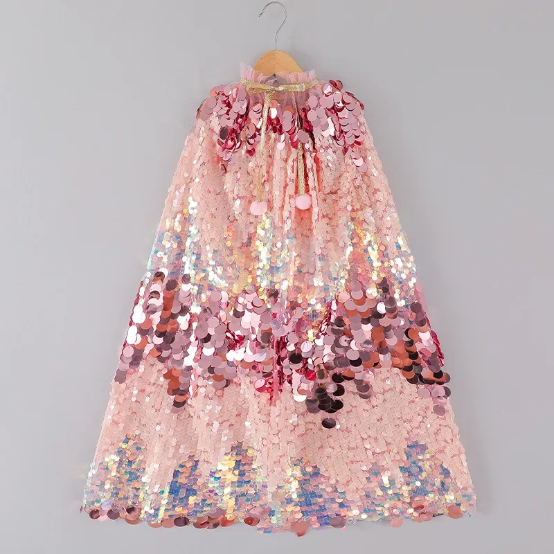 Christmas Carnival Party Girl Sequined Shiny Rainbow Mermaid Princess Cloak Halloween Children's Dress Up Cape H6153
