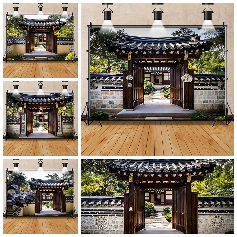 Korean Garden Gate Backdrop Vintage Courtyard Photography Background Custom Poster Birthday  Decor for Adult Party Photo Booth