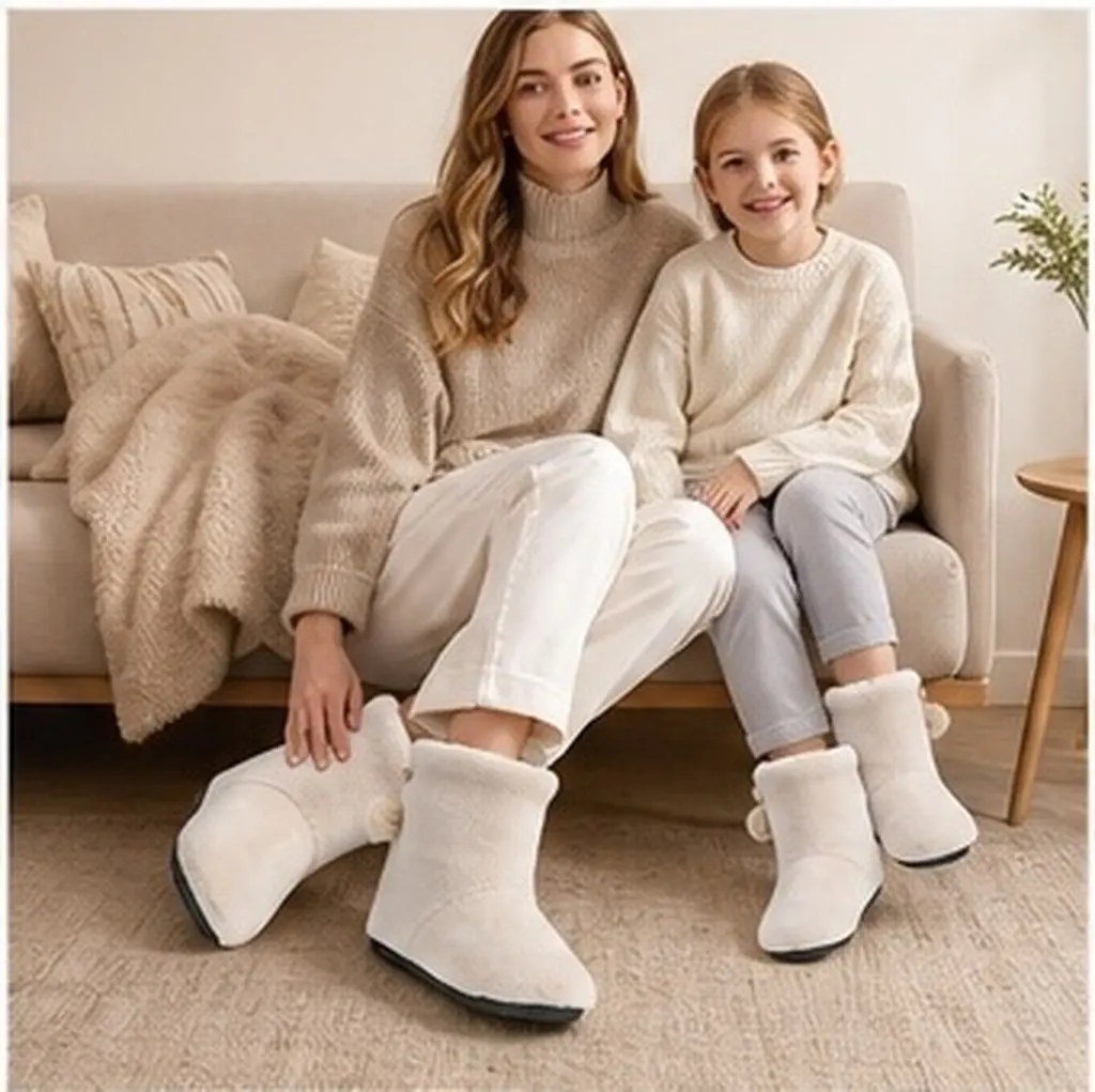 1Pair Warm Flat Bottom Winter Cotton Boots Non-Slip Durable Home Wearing Parent-Child Shoes Cotton Boots Parent-Child Shoes