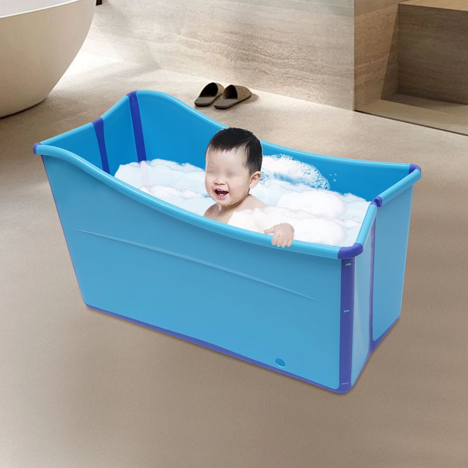 

Oversized Foldable Bath Tub Adult Kid Portable Spa Sauna Bath Rectangle Bucket Water Tub, Blue