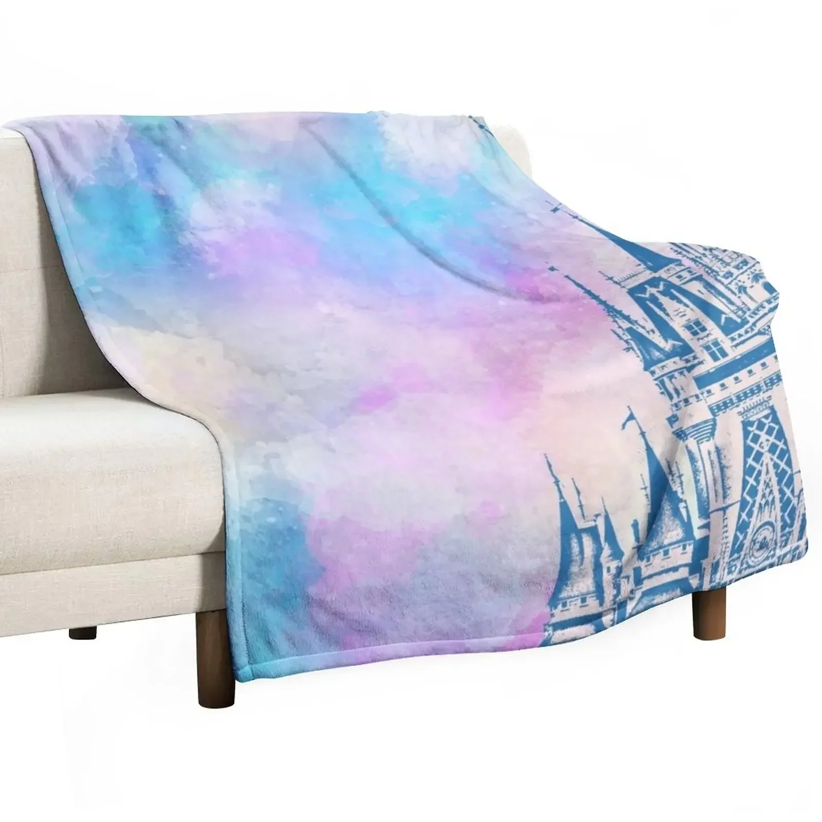 

Magic Castle Watercolor III Throw Blanket Cute Plaid Multi-Purpose Soft Beds Flannel Fabric Blankets