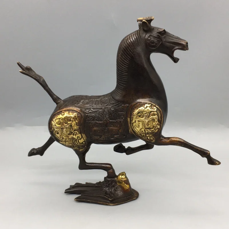 Antique Pure Copper Horse Riding Flying Swallow Feng Shui Decoration Chinese Home Fortune Decoration Horse Arrival Successful Op