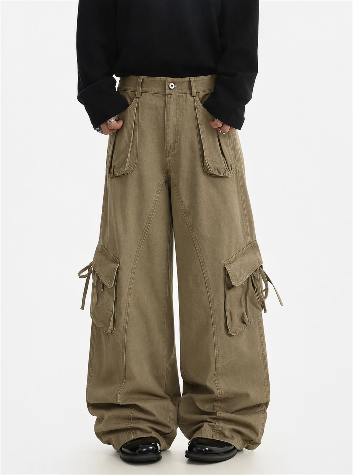 American Style Casual Pants Men's Autumn New Loose Straight Leg Workwear Multi-Pocket Design Deconstructed Straight Leg Trousers