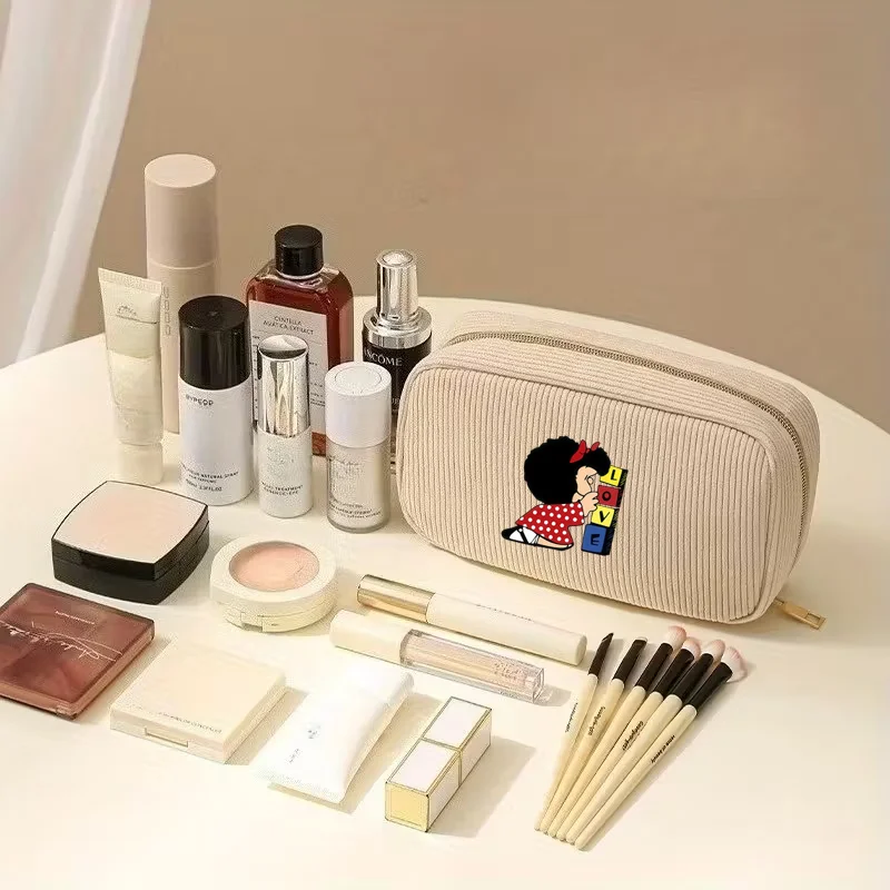 Fluffy Corduroy Beige Makeup Bag Girl Cosmetic Bag For Women Travel Organizer Makeup Storage Washing Bag Female