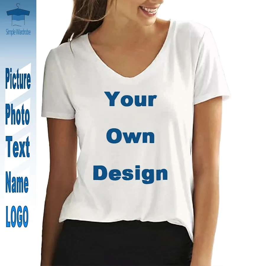 DIY Your Own Special V-neck T Shirt Woman Clothing Normal Size 3D Print Top Design It Yourself Tee