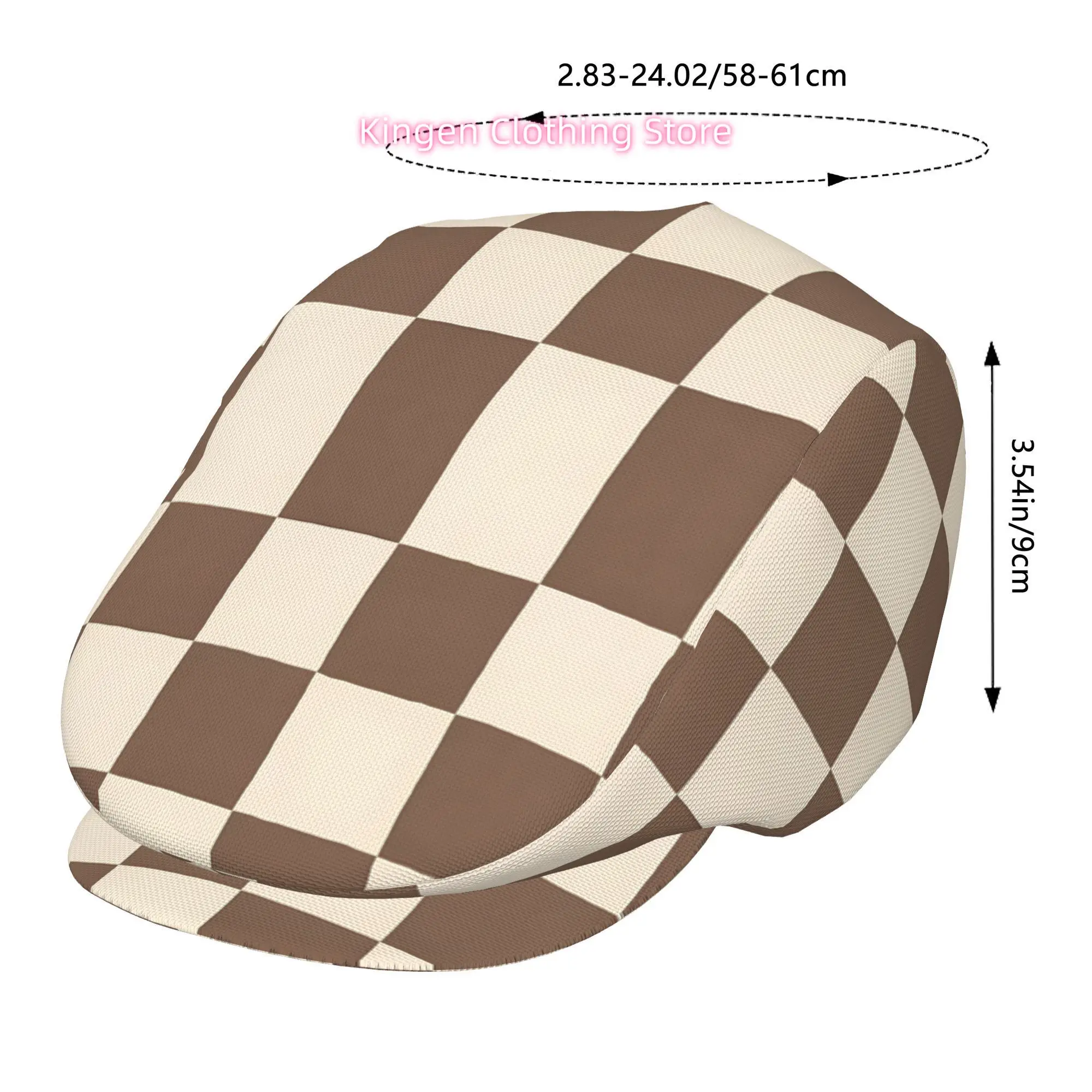Brown Checkerboard Men And Women Adjustable Flat Cap Newsboy Beret Ivy Cap Irish Cabbie Fishing Hats Forward Caps Gatsby Caps