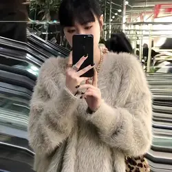 Korean Chic Autumn Gentle Anti-aging Temperament Round Neck Loose Solid Pullover Western-style Mink Fur Warm Sweater for Women