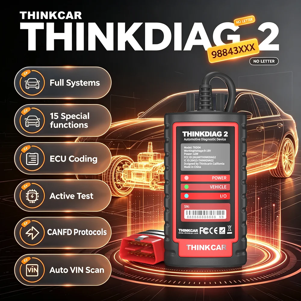 Adaptateur Bluetooth intelligent Thinkdiag 2 / Ediag Plus, compatible avec les protocoles CANFD, outils de diagnostic complet du système, 15 fonctions de réinitialisation, lecture automatique du VIN, logiciel complet gratuit pendant 1 an.