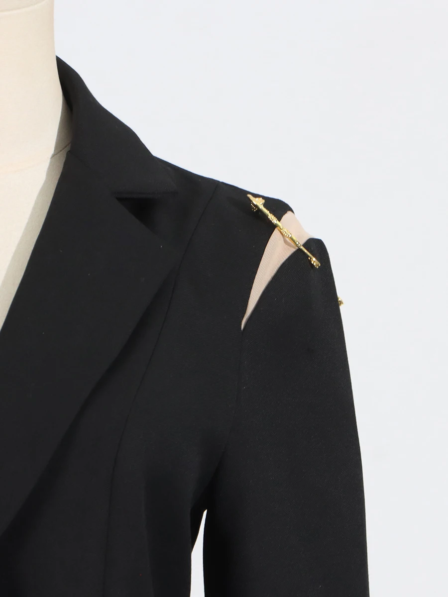 Romiss sólido retalhos fivela de metal blazers para mulher gola entalhada manga longa botão emendado casual emagrecimento blazer feminino