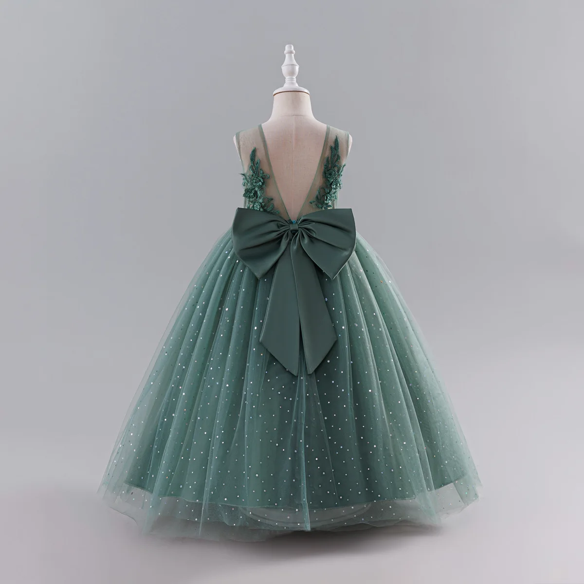 HETISO Elegant Dress for Girls Tulle Long Children's Piano Performance Ball Gowns Flower Girl Outfit Costume 3-10 Years