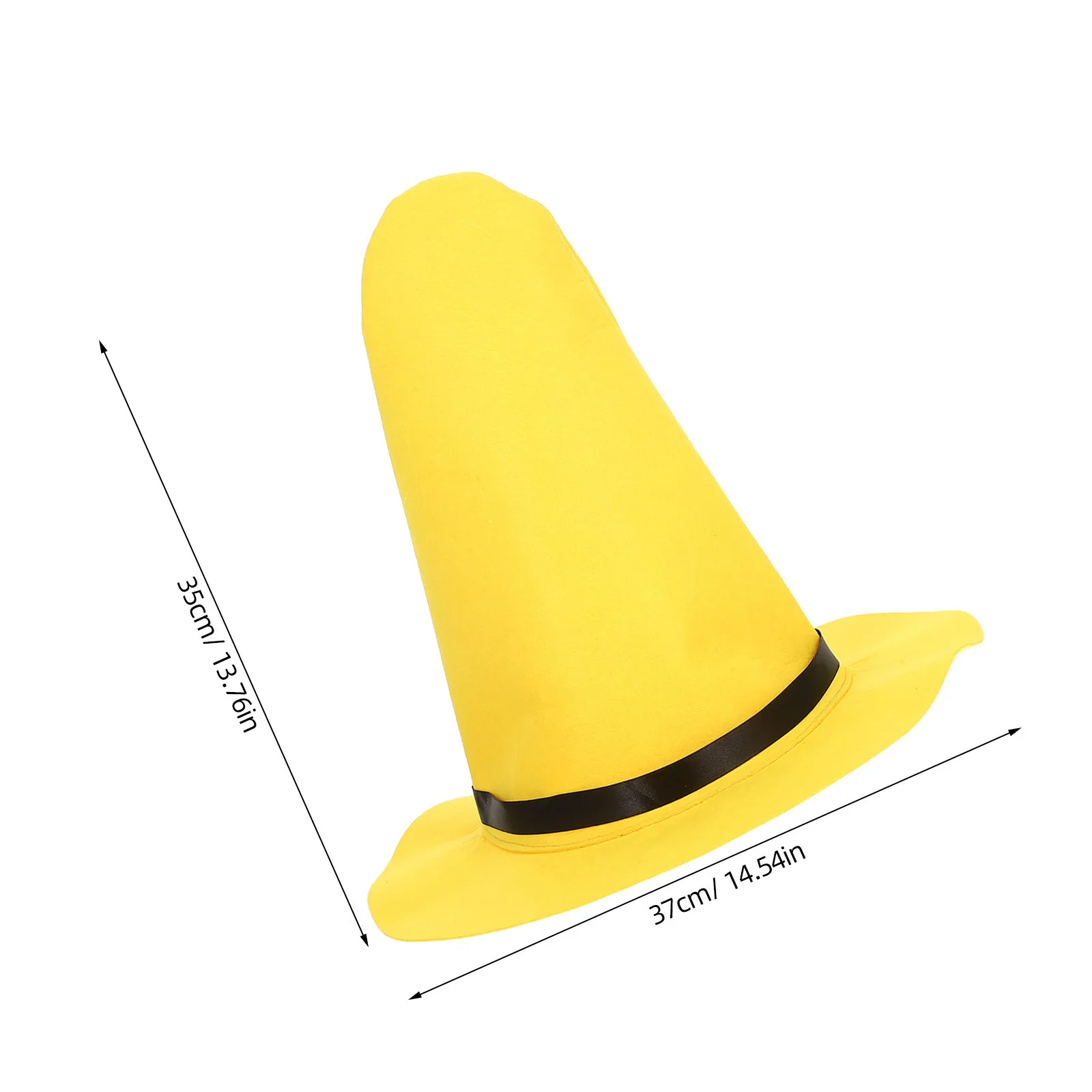 背の高い尖った黄色のフェルト魔女帽子、柔らかく耐摩耗性があり、ハロウィーンのアクセサリー、仮装パーティーやテーマイベントの装飾に最適です。