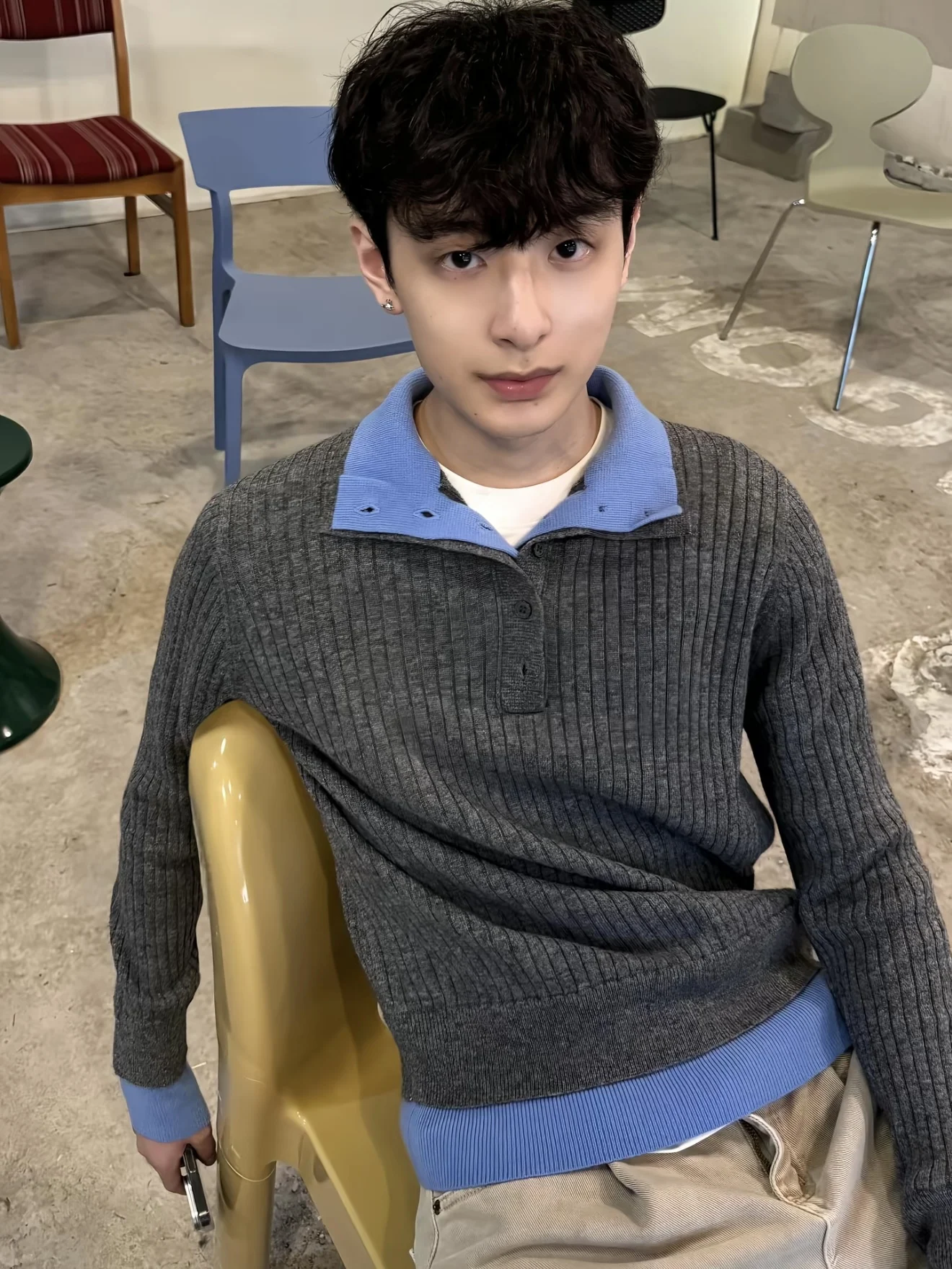 الأمريكية Sle اللون بلو محبوك سترة الرجال الخريف الشتاء كسول عادية تنوعا Knowl سترة طبقة مزدوجة طوق #4